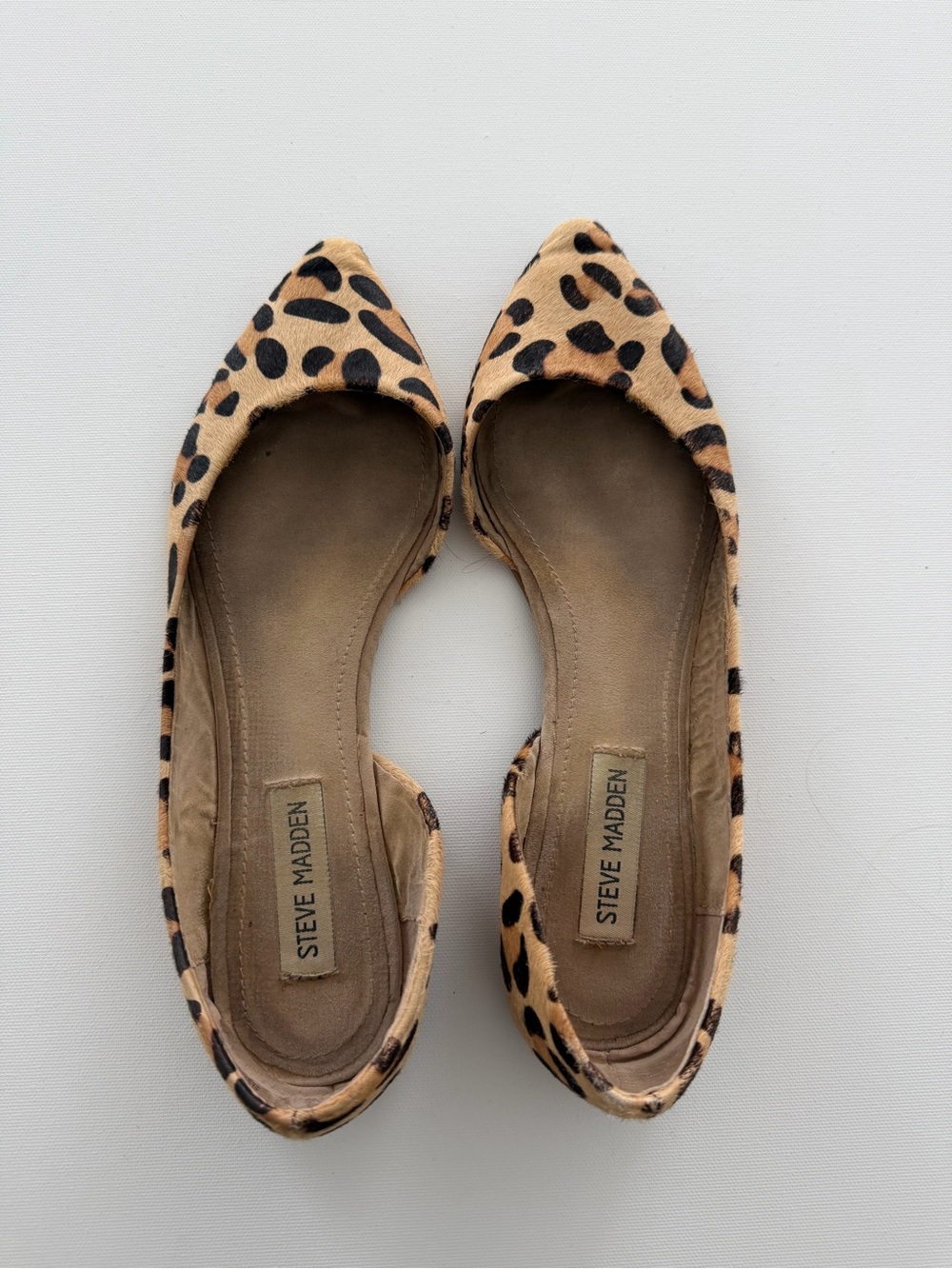 Steve Madden Elusioni Leopard Print Pointed Toe Flats - Tan & Black